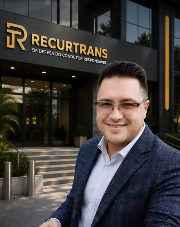 Yuri Roberto da Silva em frente ao escritório da Recurtrans.